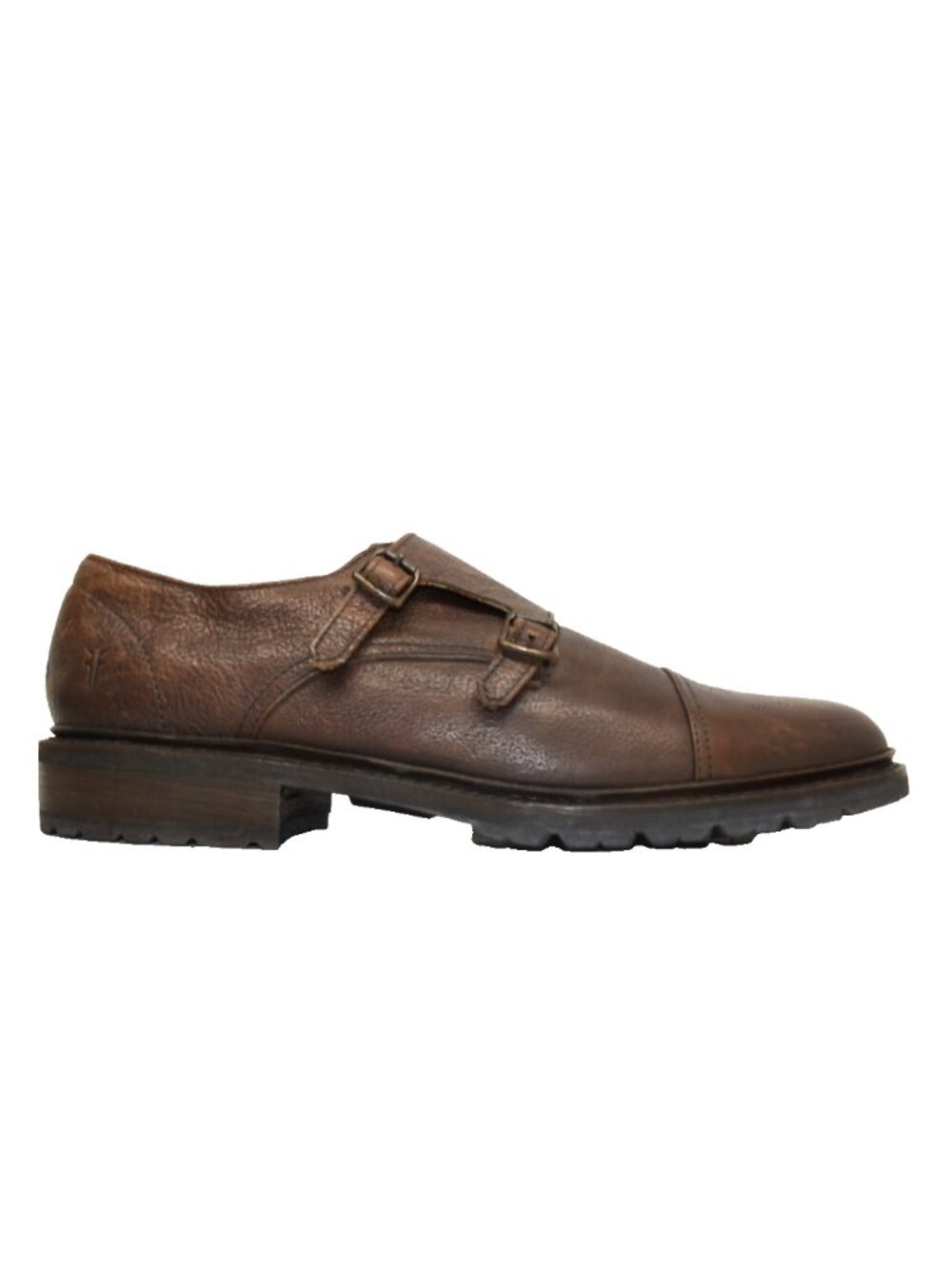 New! Frye Mens Double Monk Strap James Lug 10 D Brown Leather 3481121 DD562